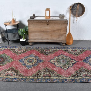 Vintage Rug, Large Rug, Turkish Rug, Anatolian Rug, Rugs For Kitchen, 4.3x9.9 ft Red Rug, Decorative Rug, Large Turkish Rug, Wool Rug, 12606