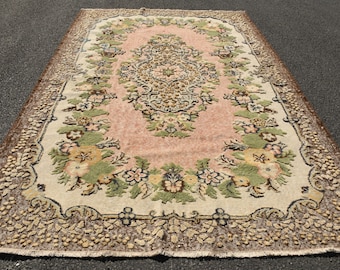 Carved Rug, Area Rug, Green Rug, Salon Rug, Turkish Rug, Vintage Rugs, 6.1 x9.5  Oushak Rug,  Decorative Rug, Living Room Rug, SN- 3474