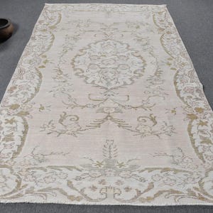 5x9 ft Turkish Rug, Vintage Oushak Rug, Large Living Room Rug, Beige Antique Rugs, Bedroom Carpet, Handmade Wool Rug
