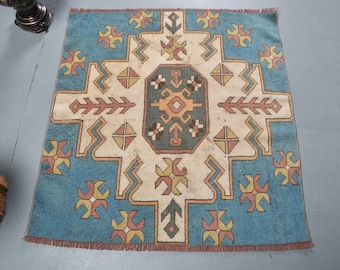 Turkish Rug, Vintage Rug, Small Rug, Oushak Rug, 38x41 inches Brown Carpet, Anatolian Kitchen Rug, Handmade Entry Rugs,  9656