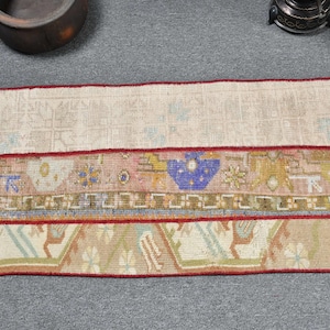 Turkish Vintage Rug 1.5x2.8 ft (45x86 cm), Brown Ikat Wool Rug image 3