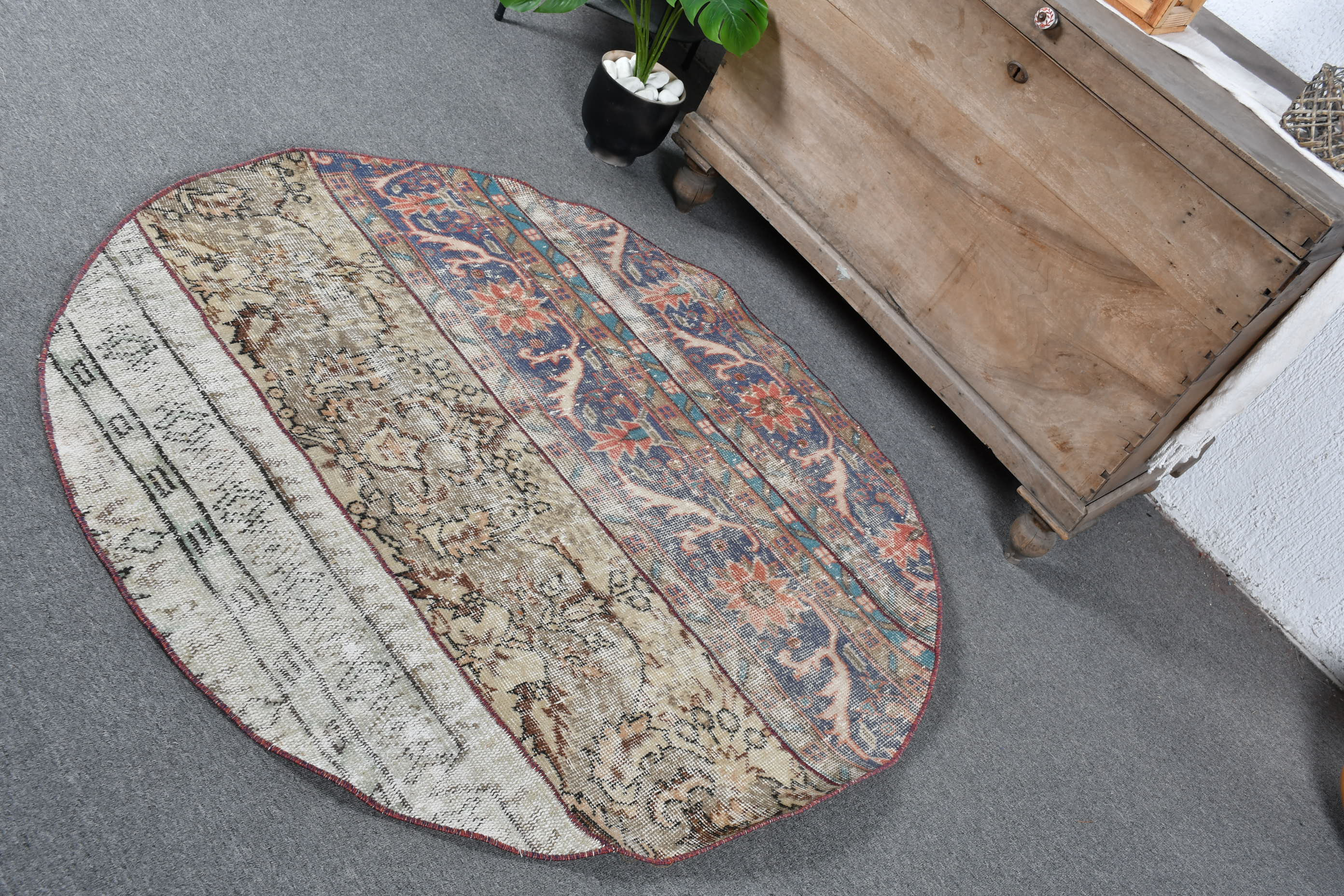Vintage Rug, Turkish Rug, Patchwork Rugs, Round Rug, Antique Rug
