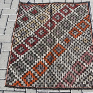 Small Kilim, Turkish Kilim, Vintage Kilim, Home Decor Kilim, 35x41 inches Beige Kilim, Turkey Kilim, Entry Kilim,  9745