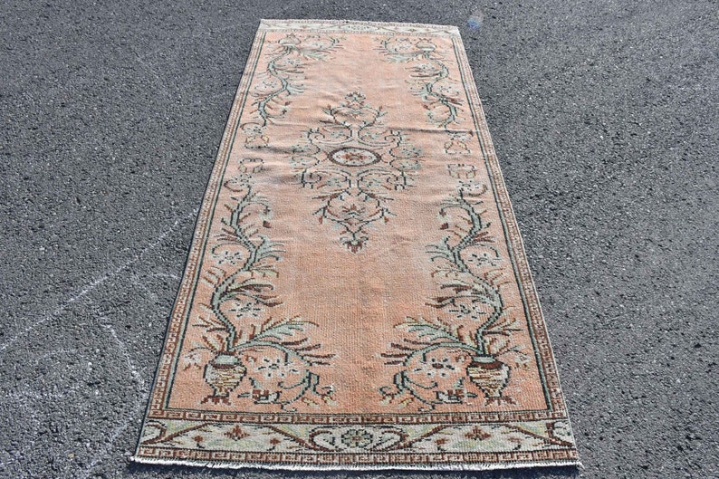 Area Rug, Vintage Rug, Turkish shops Rug, Home Decor Carpet, 47x104 Inches Orange Carpet, Decorative Floor Carpet, Handwoven Bedroom Carpet, 7669