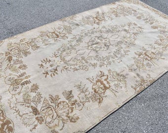 ヴィンテージ トルコ ラグ、大型ウール カーペット、花柄エリア ラグ