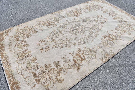 ヴィンテージ トルコ ラグ、大型ウール カーペット、花柄エリア ラグ