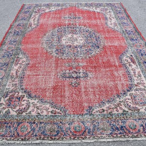 Vintage Turkish Rug, Large Red Distressed Carpet, 7x10ft, Handmade Anatolian Rug, Living Room Decor, Antique Style Rug, Bohemian Home Decor