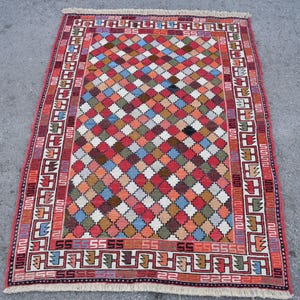 Vintage Turkish Kilim, 3x4ft, Handmade Geometric Rug, Colorful Kilim, Oriental Carpet, Traditional Woven Floor Mat, Bohemian Decor, SN-6229