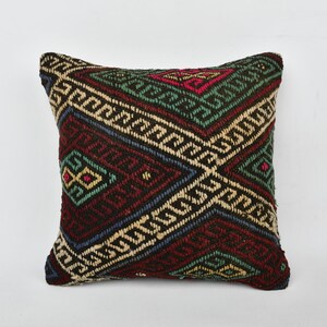 Boho Pillow Sham Cover, Kilim Pillow, 16x16 Handmade Kilim Cushion, Turkish Pillow, Purple Pillow Cover, Bohemian Embroidery Pillow,