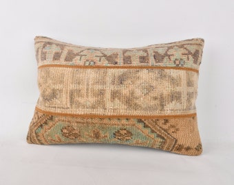 Handmade Kilim Cushion, Kilim Pillow Cover, 16x24 Vintage Pillow, Outdoor Decor, Brown Cushion, Rectangular Pillow, Patchwork Pillow,