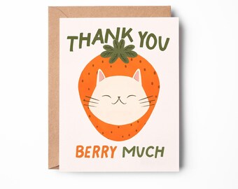 Thank You Very Much Card, Funny Cat Greeting Card, Blank, and Envelope