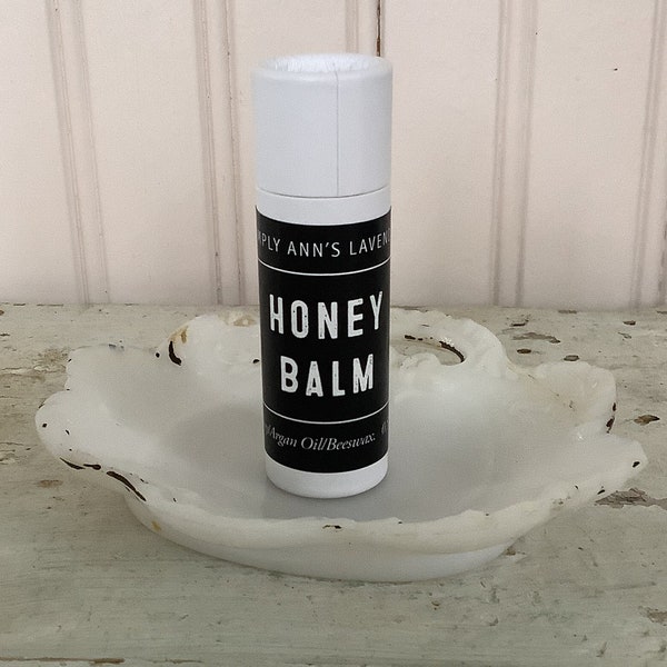 Honey Lip Balm/0.5 ounces/Handmade and Poured/ Made with Beeswax,Raw Honey,Argan Oil/Use on Lips and Skin/Recyclable Kraft Paperboard Tube