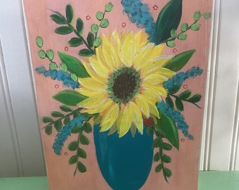 8 by 10/Hand Painted/Acrylic Flower Painting on Wood with Cradle/Unframed/Original Painting
