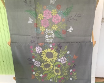 Gray Flour Sack Towels/Hand Stenciled/Flowers/Bees/Butterflies/Fabric Paint/28 by 28 inch 100% CottonTowel/Stencil area is 20 by 24 inches