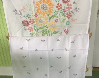 White Flour Sack Towels/Hand Stenciled/Flowers/Bees/Butterflies/Fabric Paint/28 by 28 inch 100% CottonTowel/Stencil area is 20 by 24 inches