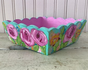 Create Your Own Gift Box/Hand Painted Wood Box/Floral/One Of A Kind/Gift Box for Women/7 1/2 inches by 3 inches depth