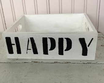 Create Your Own Gift Box/Hand Painted Wood Box/Stenciled/Happy and Smile/One Of A Kind