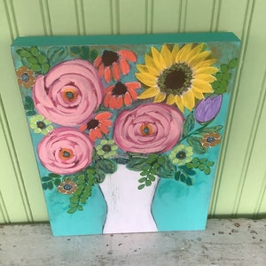 11 by 14/Hand Painted/Acrylic Flower Painting on Wood with Cradle/Unframed/Original Painting image 5