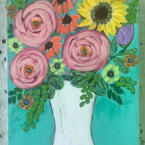 11 by 14/Hand Painted/Acrylic Flower Painting on Wood with Cradle/Unframed/Original Painting image 2