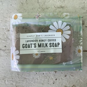 Coffee/Honey/Lavender or Peppermint Essential Oil/Goats Milk/Bar Soap/Handmade/4.5 ounces/Made with dried grounds and Fresh Brewed Coffee Lavender Coffee