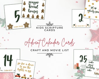 Kids Advent Calendar Bundle l 25 days of Christmas Cards with Activity Ideas on the Back l Christmas Scripture Memory Cards for Kids