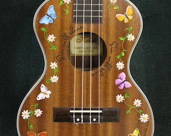 Hand-painted tenor, concert, soprano, or baritone ukulele: Butterfly Meadow design