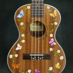 Hand-painted tenor, concert, soprano, or baritone ukulele: Butterfly Meadow design