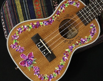 Hand-painted tenor, concert, soprano, or baritone ukulele: Hawaiian Orchid Lei