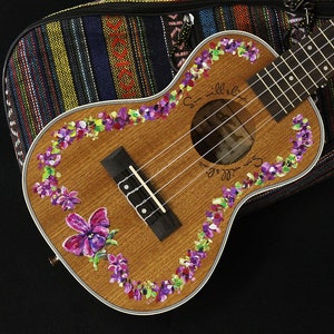 Hand-painted tenor, concert, soprano, or baritone ukulele: Hawaiian Orchid Lei