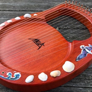 Hand-decorated Lyre Harp - 16-string, Beachcomber design