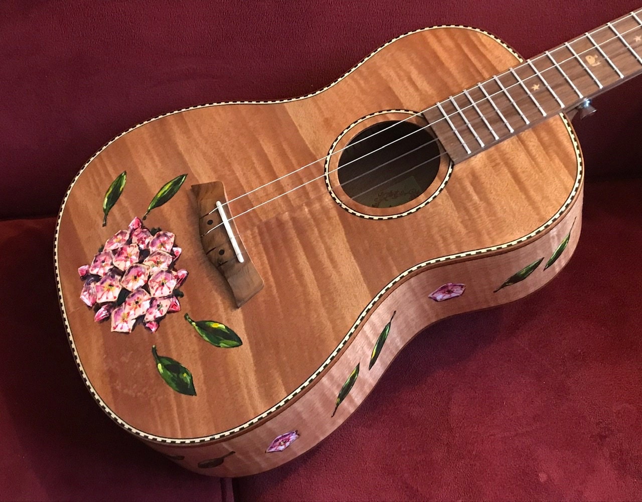 Mountain Laurel design baritone, tenor, or concert Okoume wood ukulele