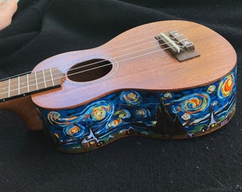 Starry Night design ukulele - hand painted around sides