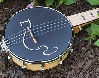 Hand-painted banjolele: Catitude on black head