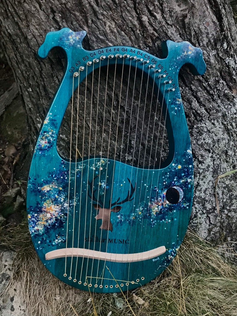 Hand-decorated Lyre Harp 16-string, Cosmic Sky design image 1