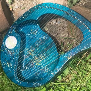 Hand-decorated Lyre Harp - 24-string Full Moon and Cosmic Sky design