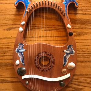 Hand-decorated Lyre Harp - 16-string, Beachcomber Breakers design