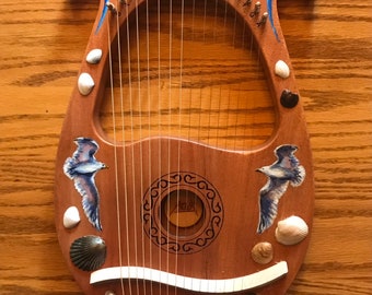 Hand-decorated Lyre Harp - 16-string, Beachcomber Breakers design