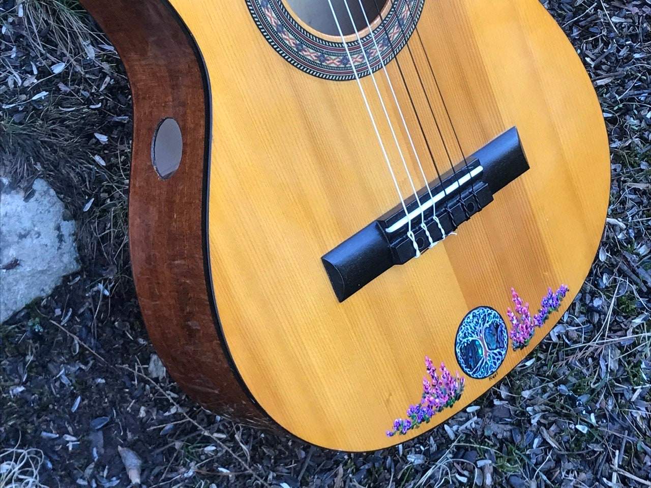 3/4-size Classical Guitar: Tree of Life, Heather and Thyme Design 