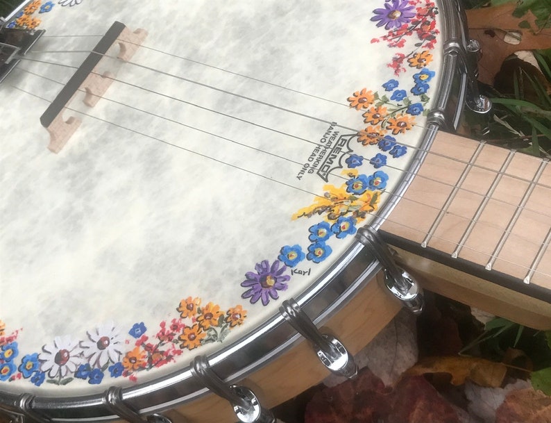 Open-back 5-string Banjo: Wildflower Meadow design image 7