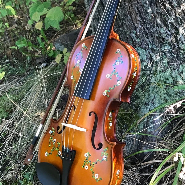 Individuell bemalte Violine oder Bratsche: Daisy Vine Design