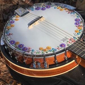 6-string Guitar-Banjo w/resonator (or 5-string): Wildflower Meadow design