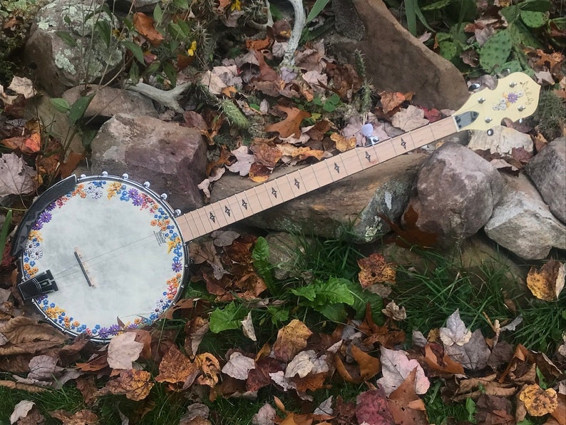Open-back 5-string Banjo: Wildflower Meadow design image 3