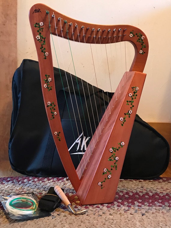 Hand-decorated Celtic irish Harp 15-string, Daisy Vine Design - Etsy UK