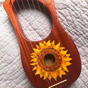 Hand-painted Lyre Harp - 7-string,Sunflower design