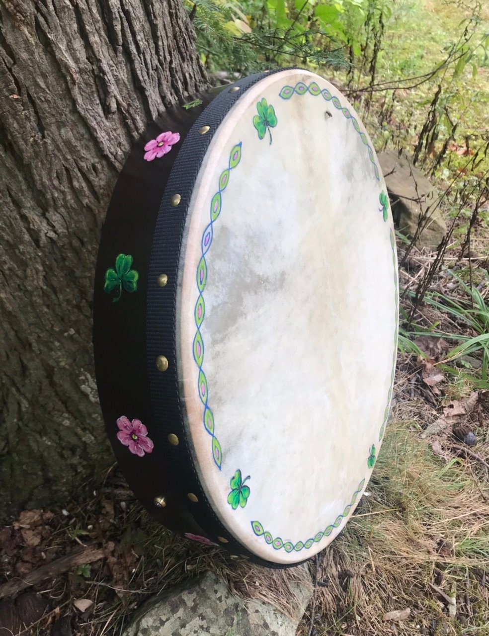 Bodhran Frame Drum Custom painted Celtic Shamrock Design Etsy