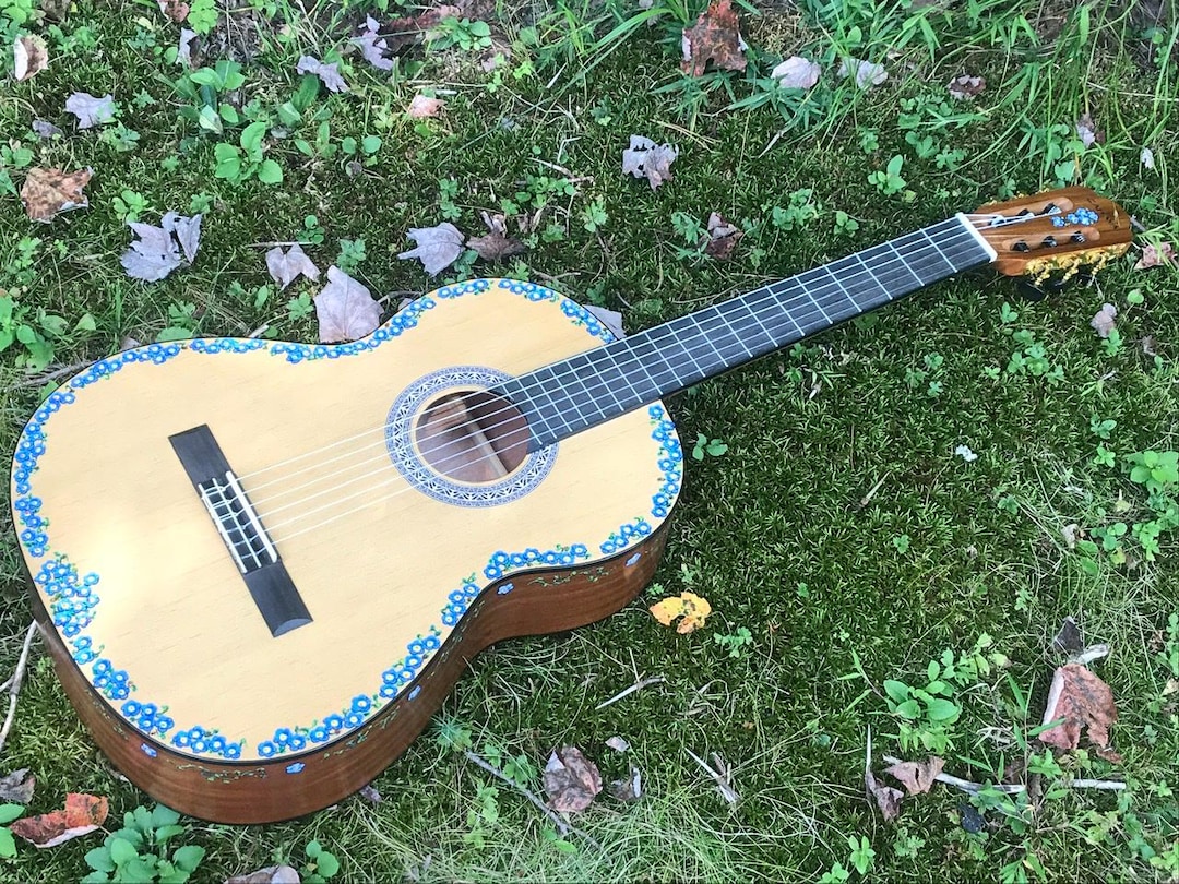 Hand-painted Full-size Classical Guitar: Forget-me-not Design - Etsy