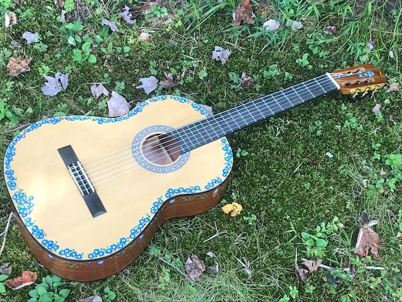 Hand-painted Full-size Classical Guitar: Forget-me-not Design - Etsy