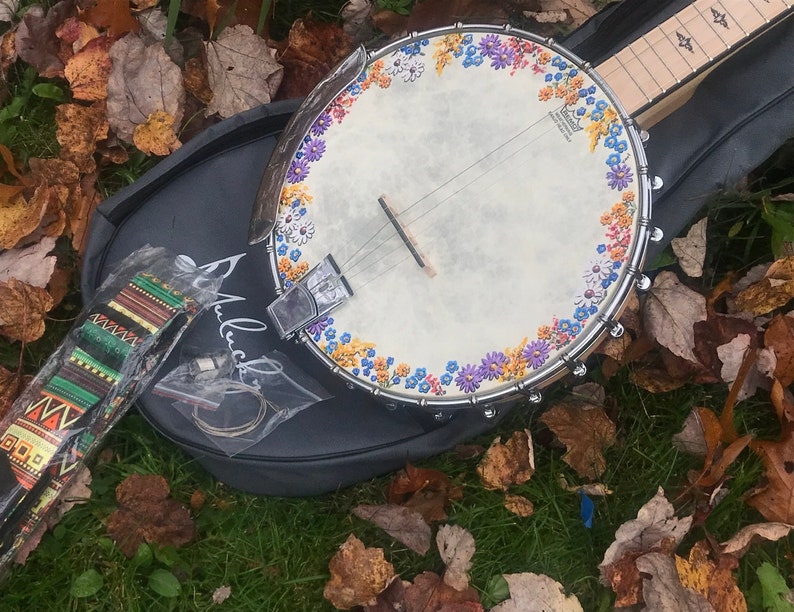 Open-back 5-string Banjo: Wildflower Meadow design image 5