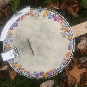 5-saitiges Banjo mit offener Rückseite: Wildblumenwiese-Design