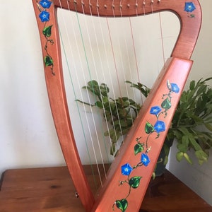 Hand-decorated Celtic (Irish) Harp - 15 string, Heavenly Blue Design